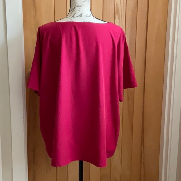 Eileen Fisher Berry Red Tencel Crewneck Top. Oversized Shortsleeved. XL - Picture 4 of 9